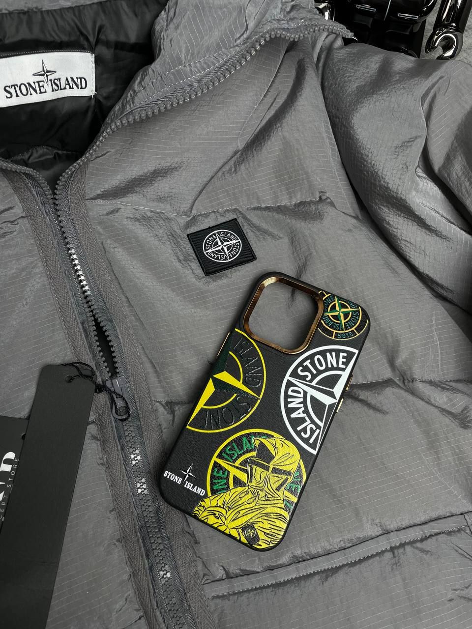 iPhone case black with yellow logo, 14