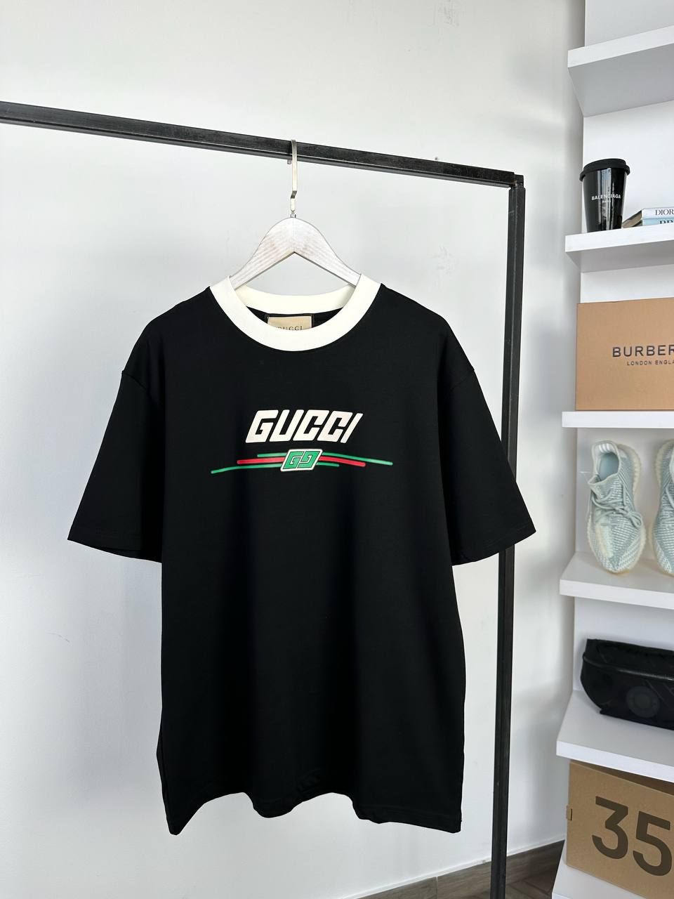 Black T-shirt with beige logo, S