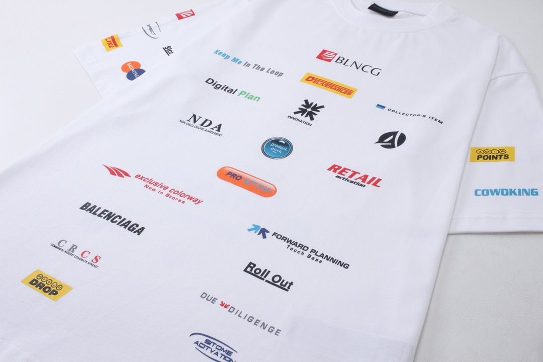 White T-shirt with multi-colored inscriptions, S