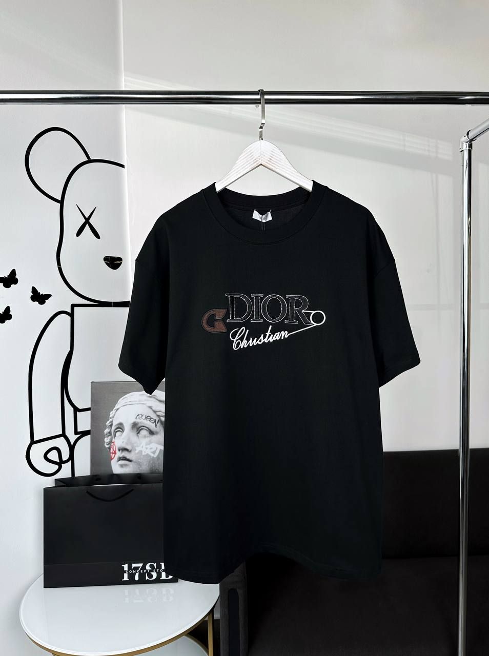 Black T-shirt with black lettering, L