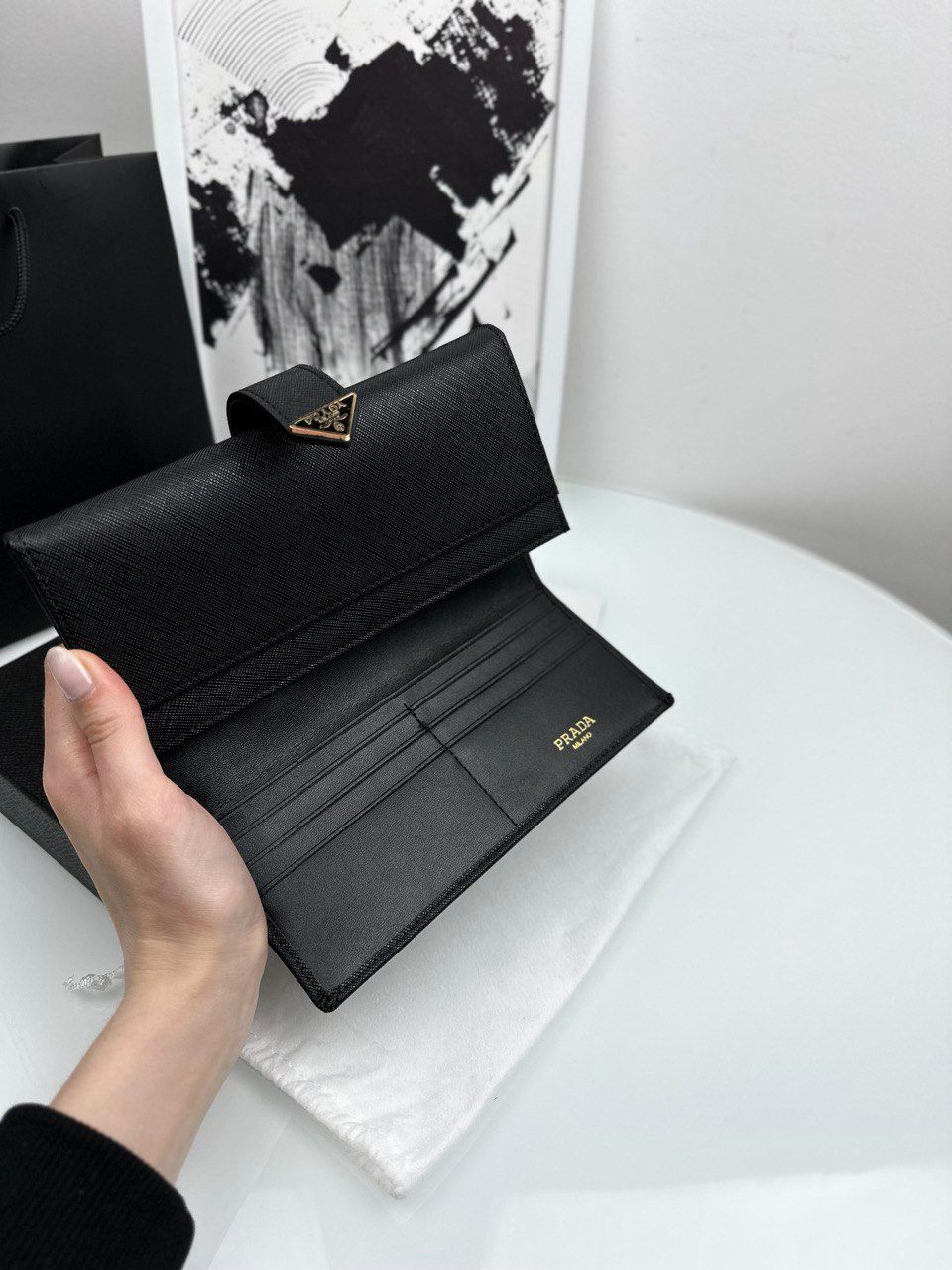 wallet black with gold fittings, In stock