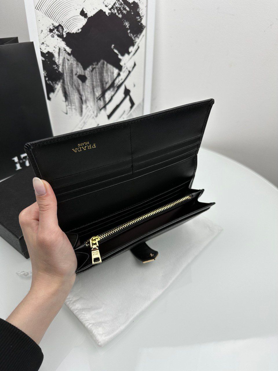 wallet black with gold fittings, In stock