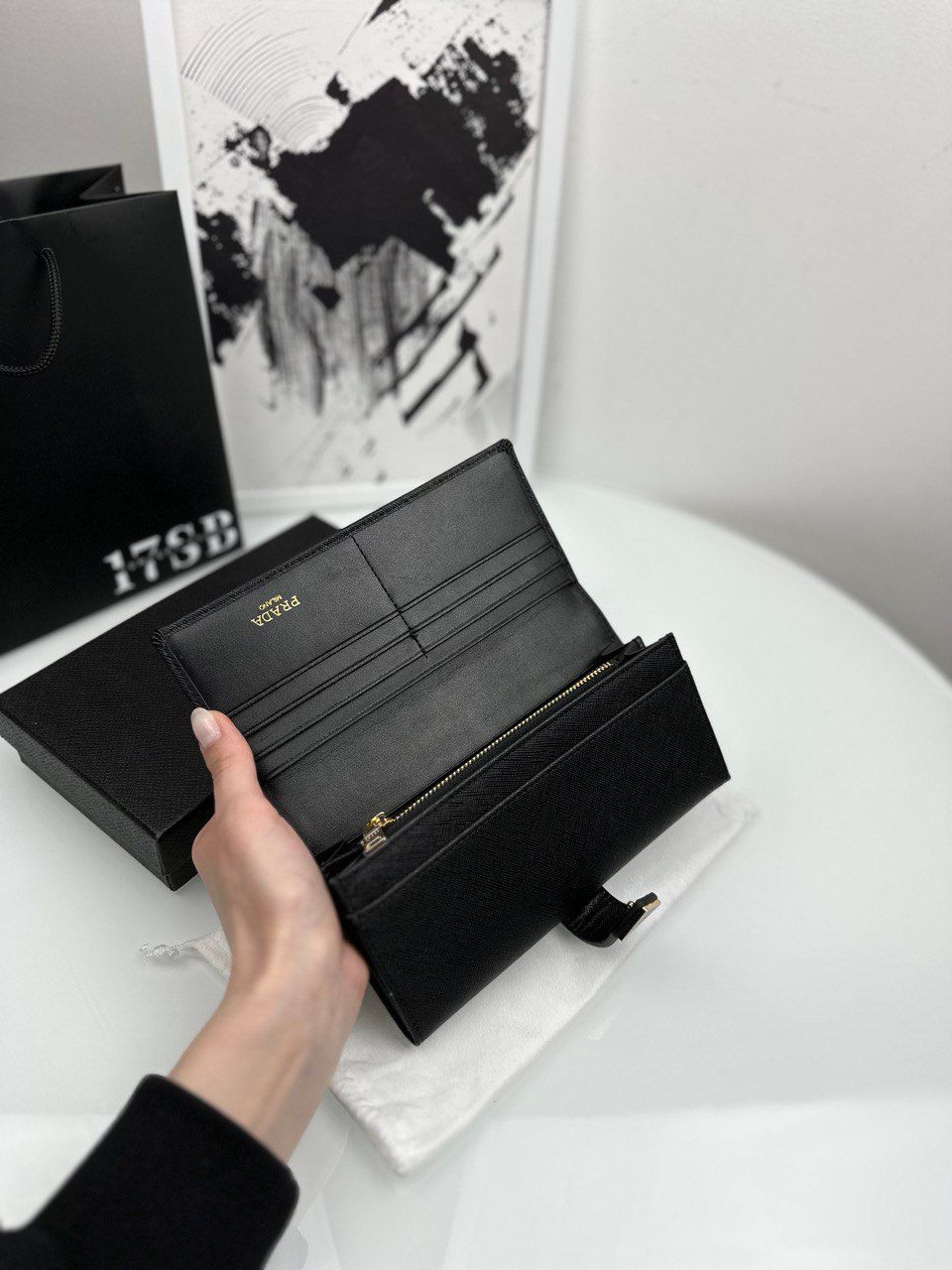 wallet black with gold fittings, In stock