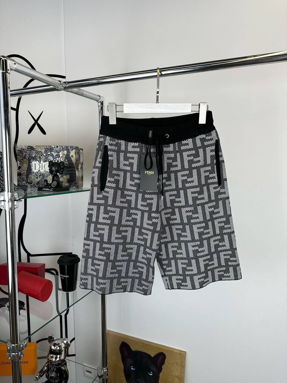 Black shorts with white logo FF, S