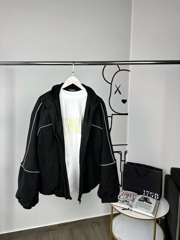 Terry bomber black with white stripes, XL