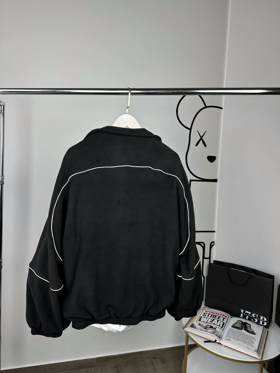 Terry bomber black with white stripes, XL