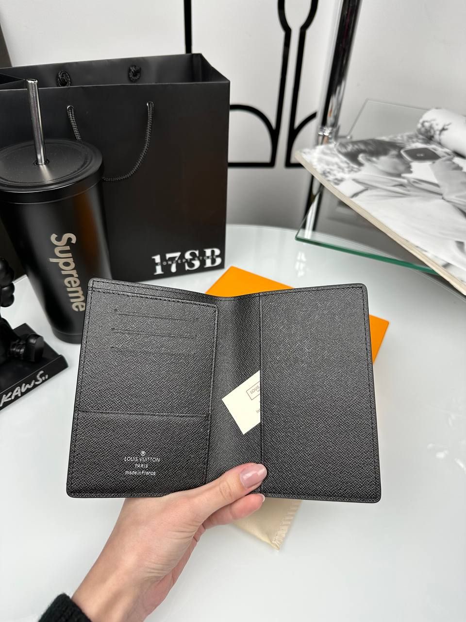 Dark color cardholder with light logos, In stock