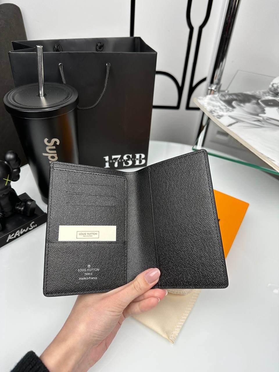 Dark color cardholder with light logos, In stock