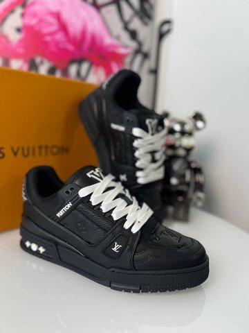 Black Leather Sneakers with White Logo, In stock, 43