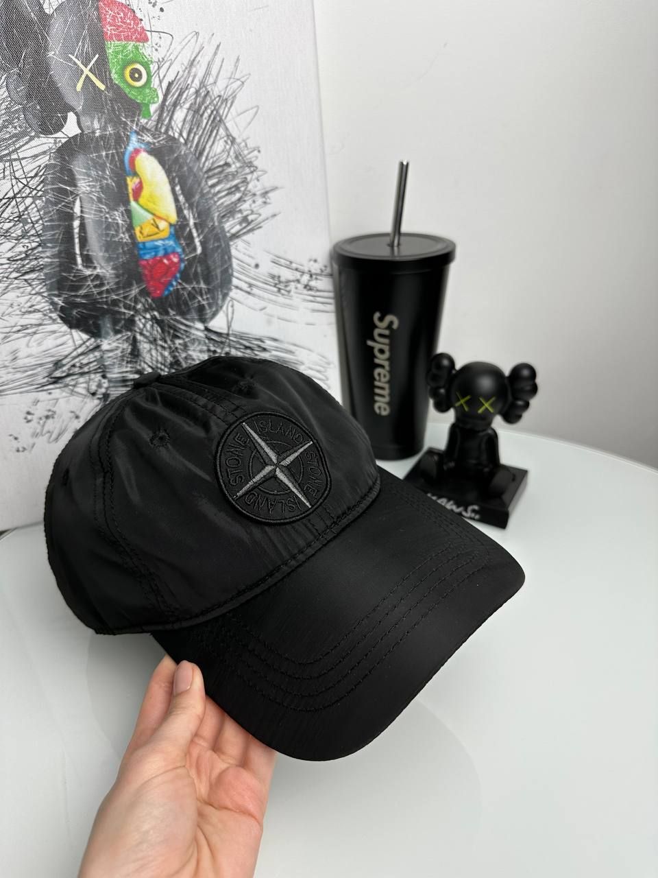 Cap black with logo, In stock