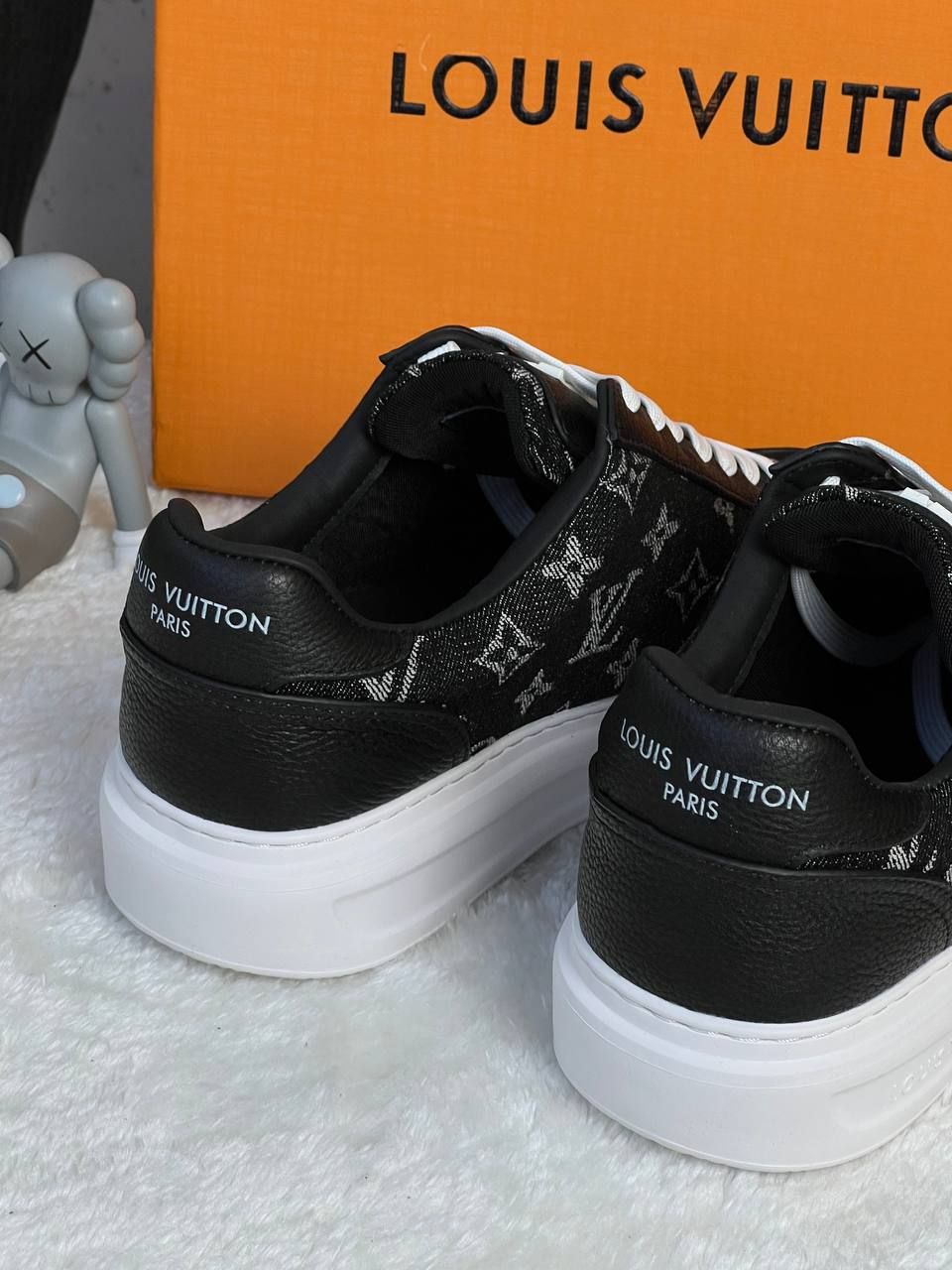 Black denim sneakers in logos, In stock, 45