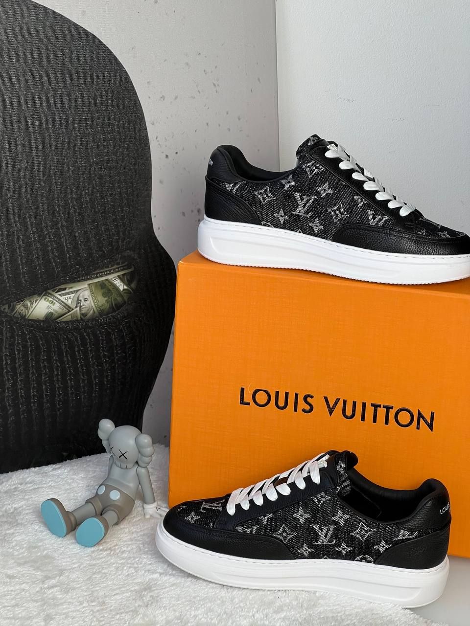 Black denim sneakers in logos, Out of stock, 36