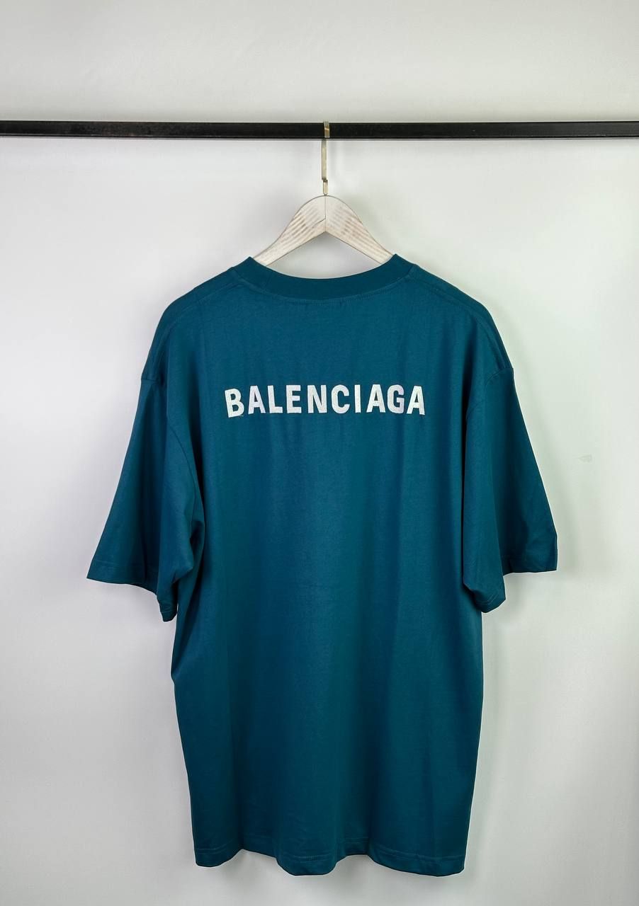 Turquoise T-shirt with white lettering, S