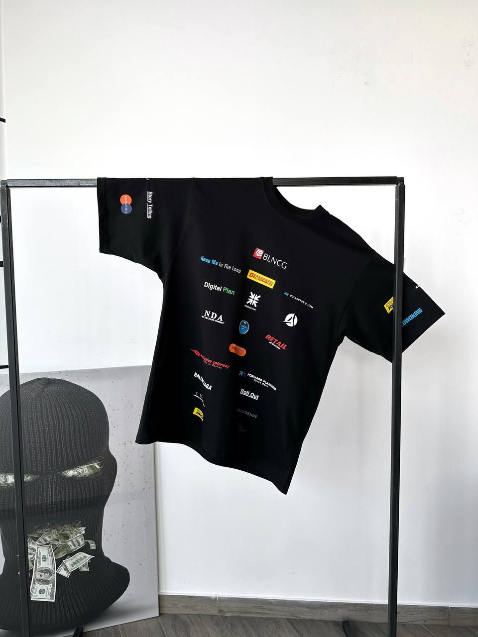 Black T-shirt with multi-colored inscriptions, L