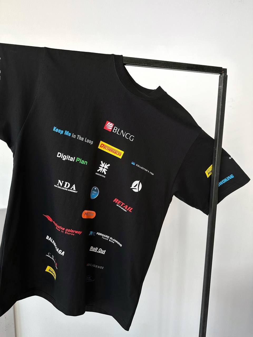 Black T-shirt with multi-colored inscriptions, L