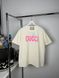 Beige T-shirt with pink lettering, XS