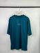 Turquoise T-shirt with white lettering, L