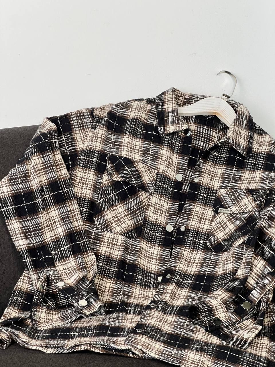 Brown shirt with white plaid, S