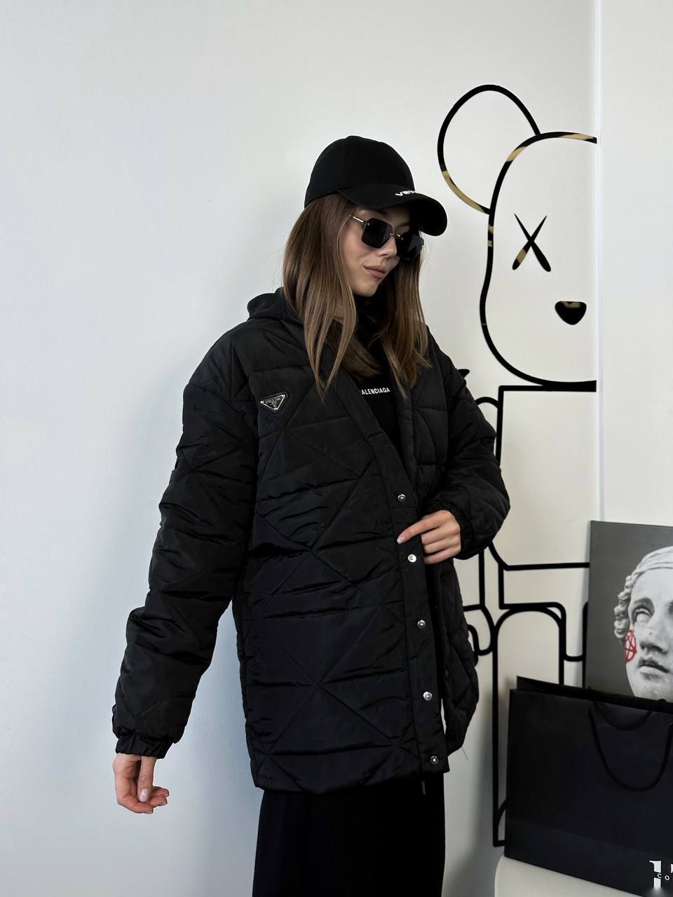 Black quilted jacket, M