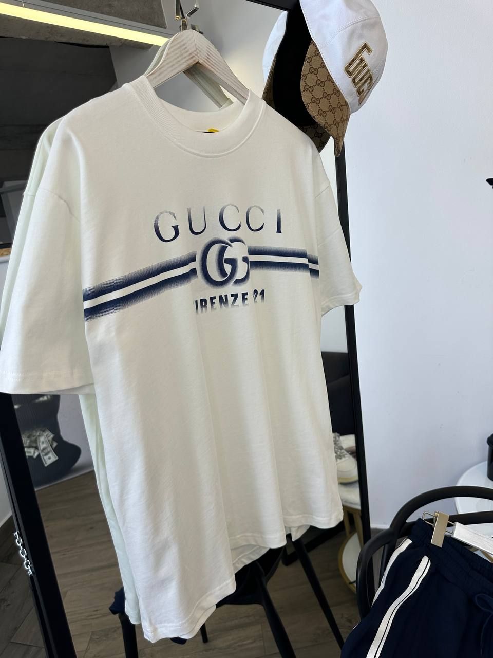 White T-shirt with blue logo, M