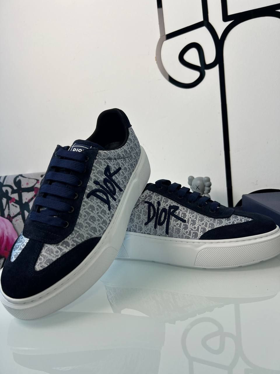 Blue sneakers with gray inserts and lettering, Out of stock, 36