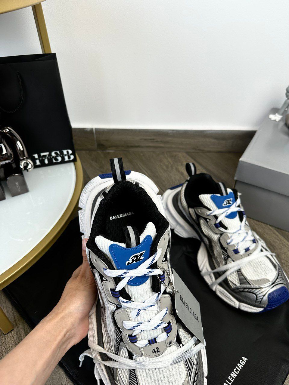 Sneakers 3XL White Silver Blue, In stock, 45