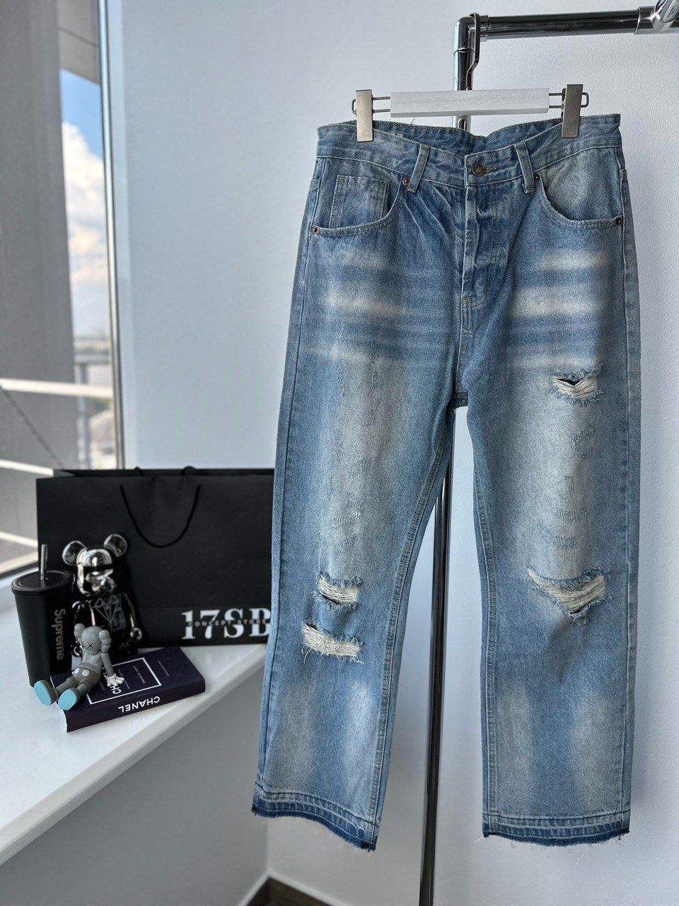 jeans blue with fading, S