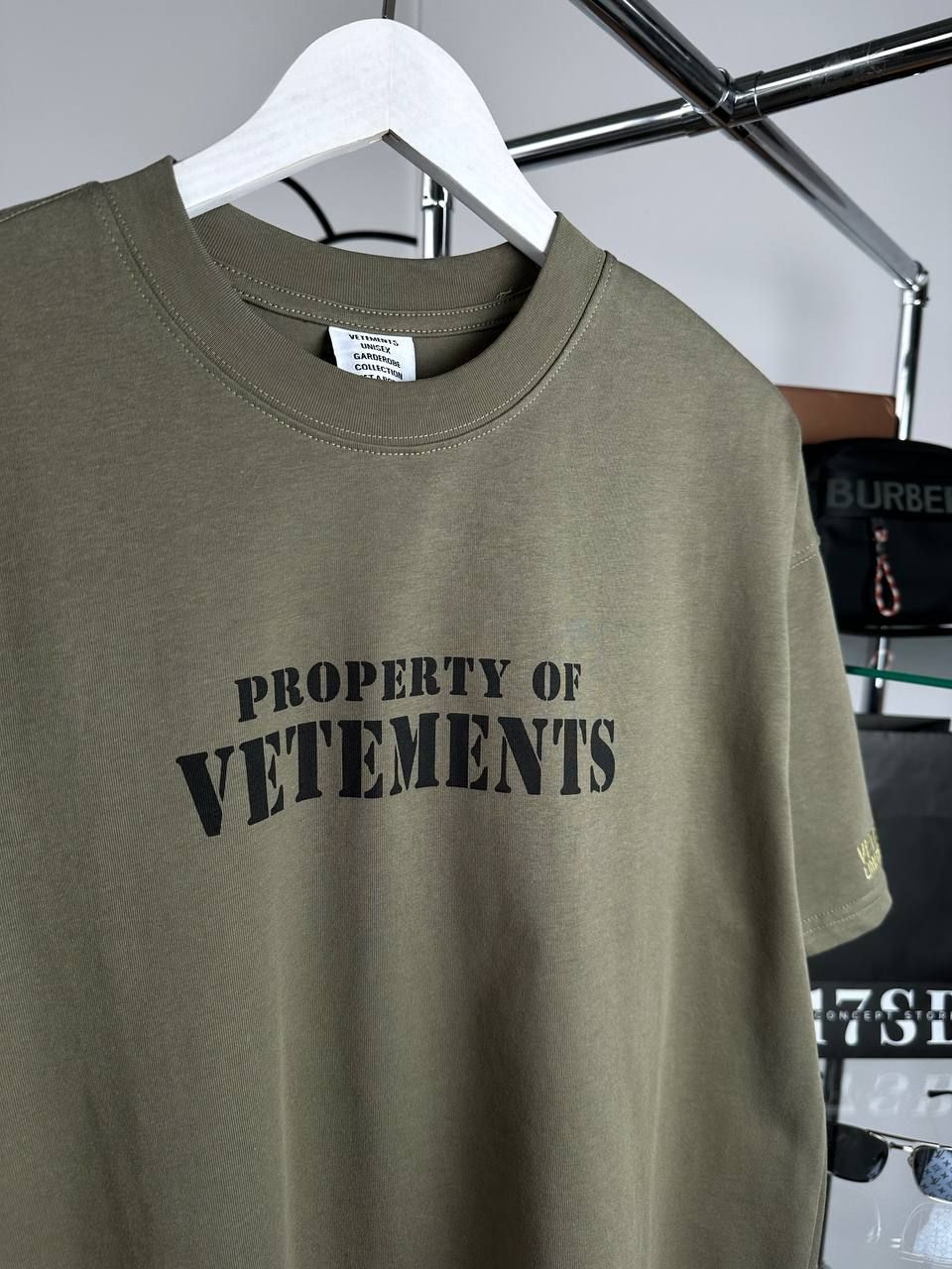 Khaki T-shirt with lettering on front, S