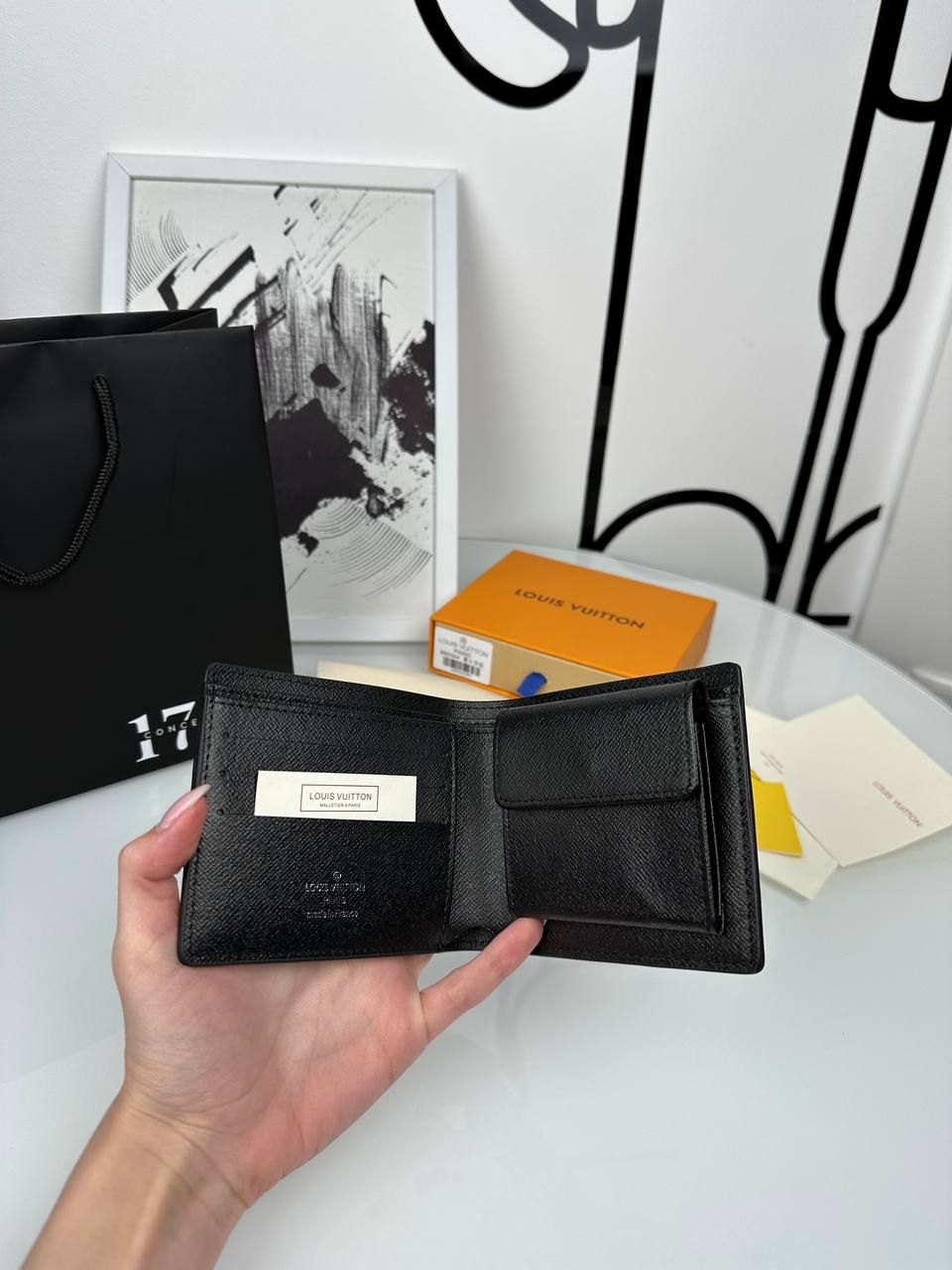 Black wallet with black logo, In stock