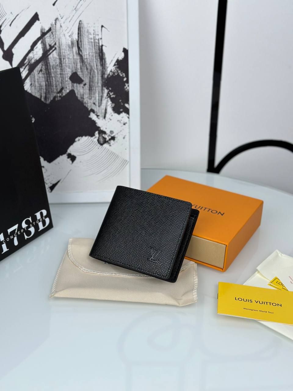 Black wallet with black logo, In stock