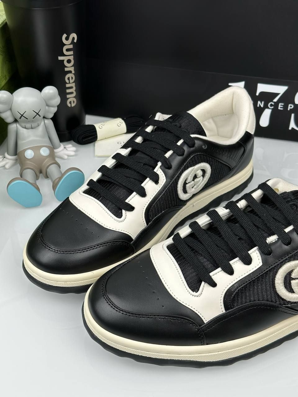 Black sneakers with white sole and embroidered logo, Out of stock, 36