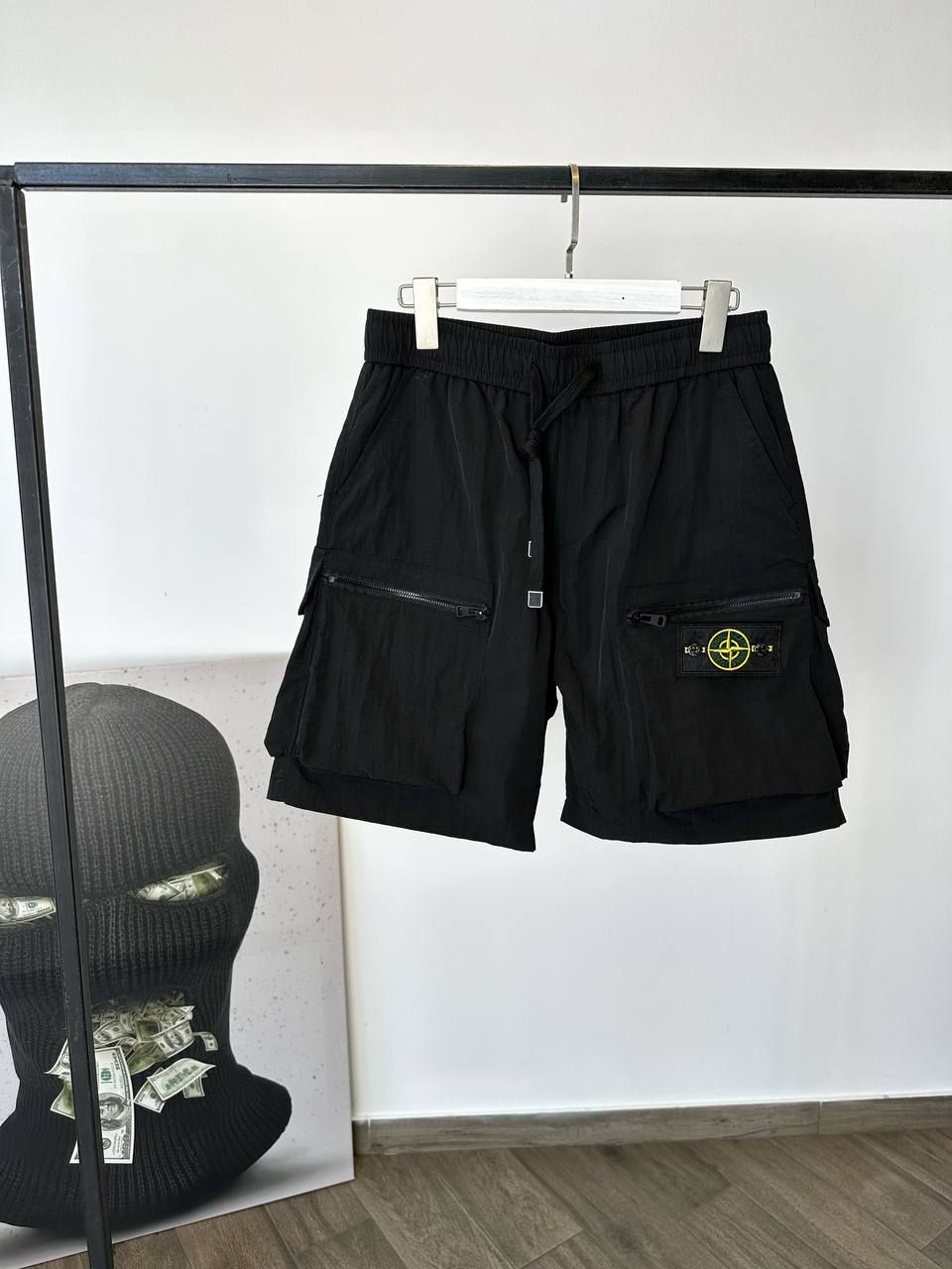 Black raincoat shorts with pockets, ХXL