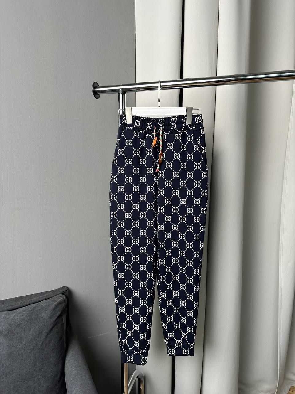 blue pants with logos, L