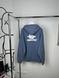 Blue hoodie with white lettering, L