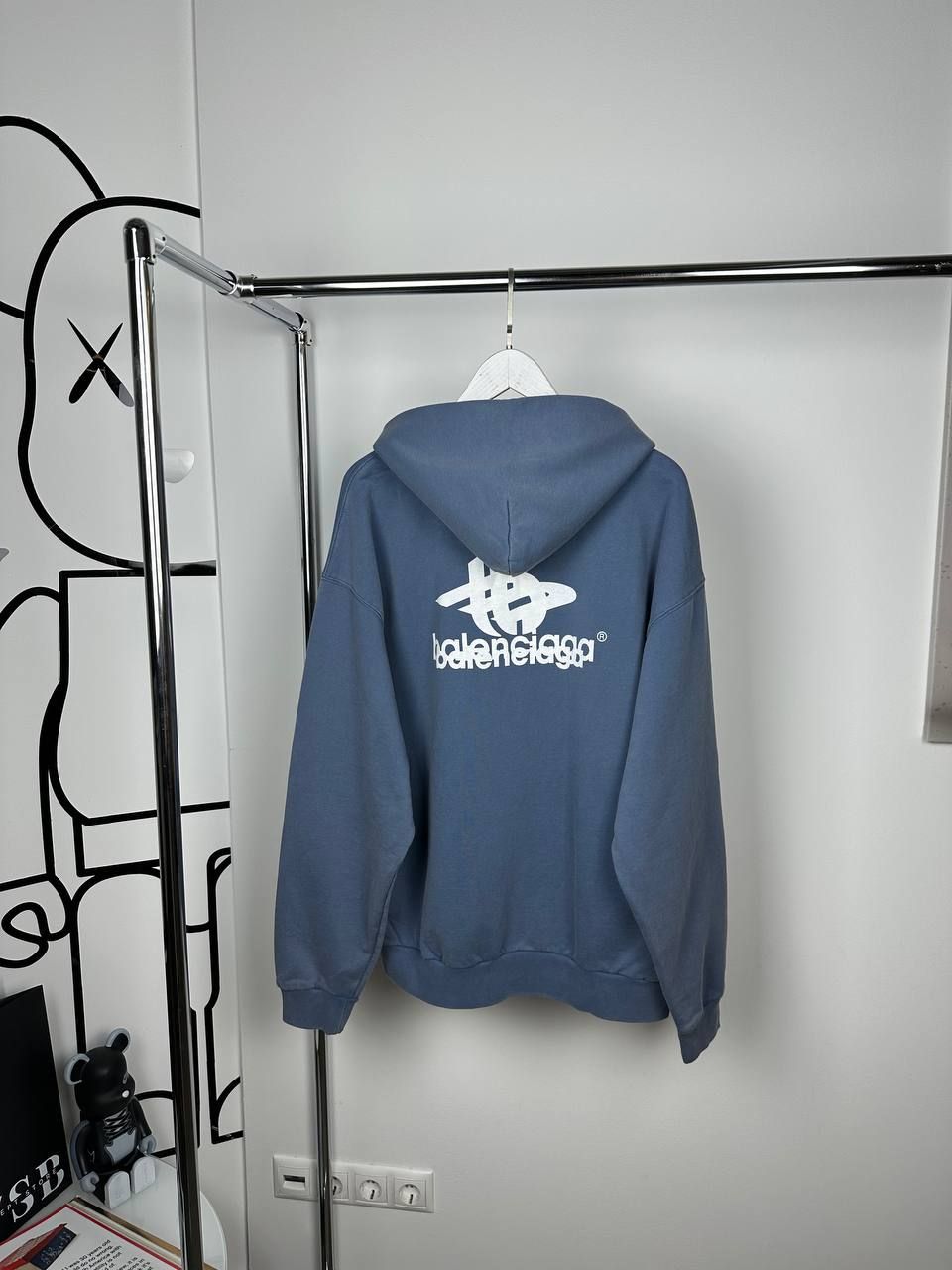 Blue hoodie with white lettering, XS