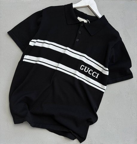 Black knitted polo with inscription, S