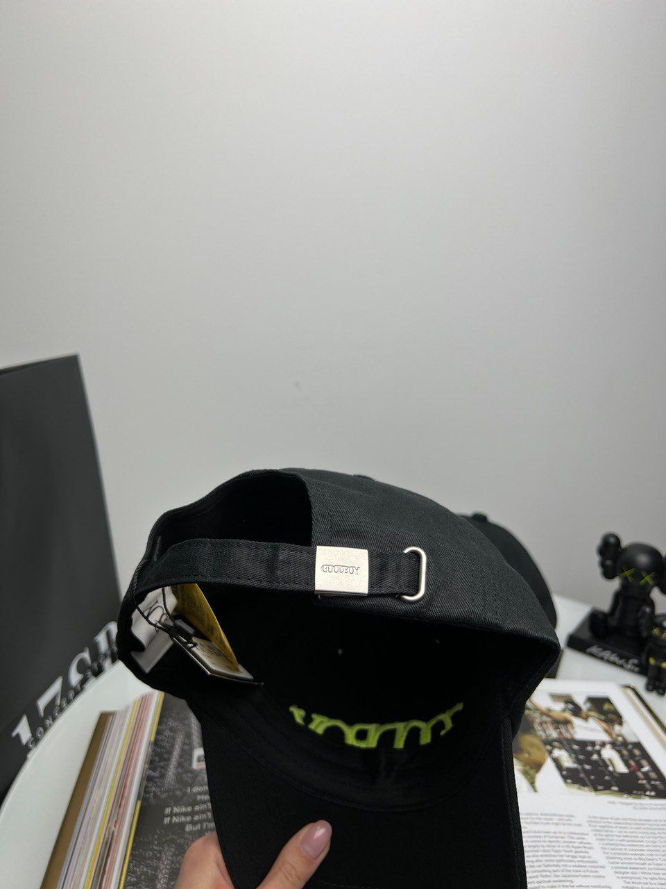 Cap black with light green inscription, In stock