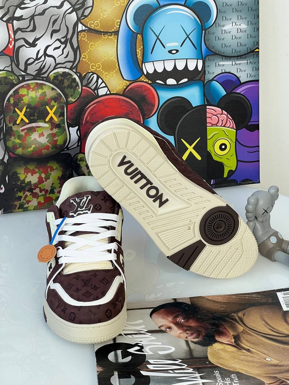 White sneakers with brown inserts, In stock, 45