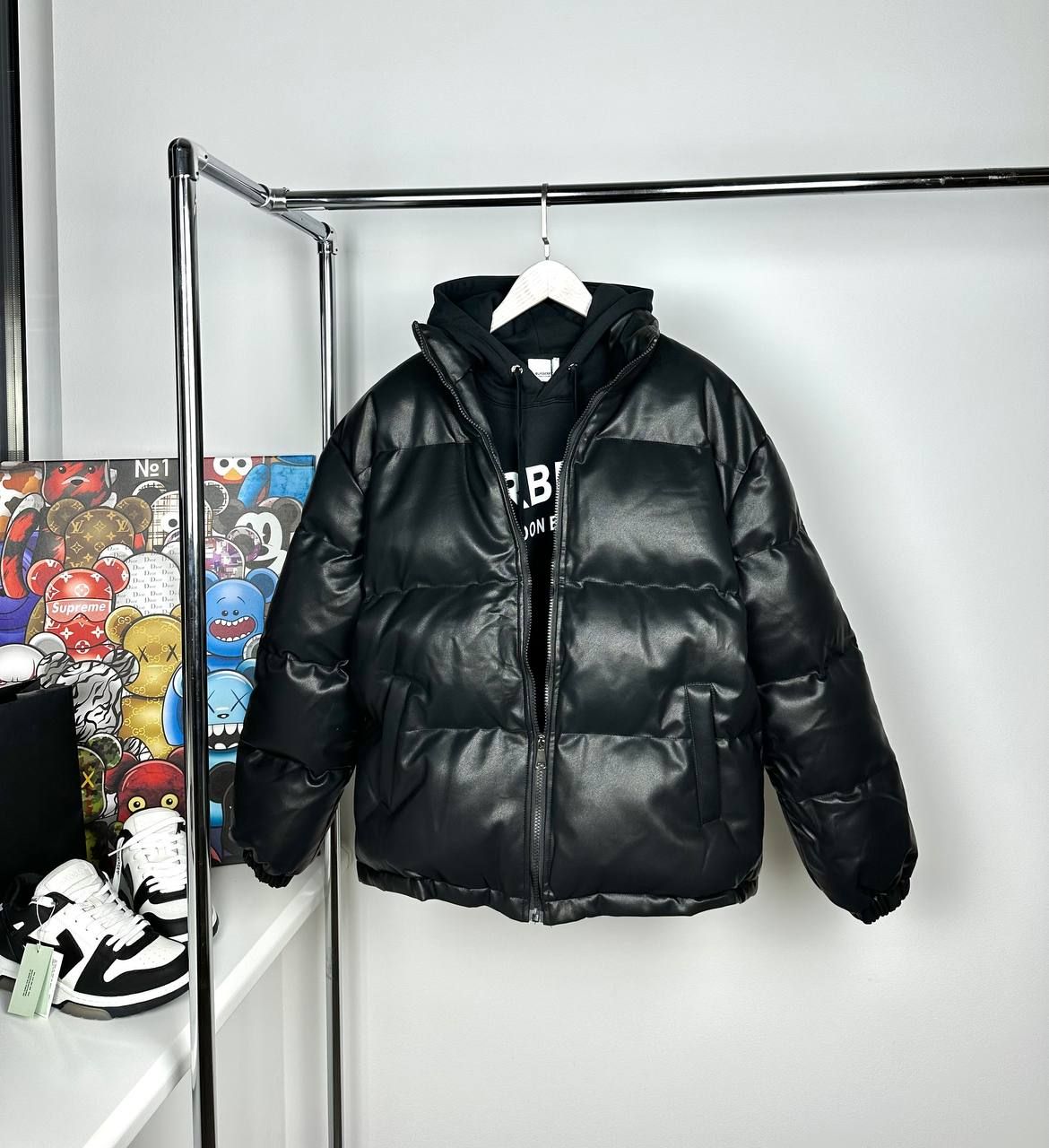 Black jacket with leather effect, S