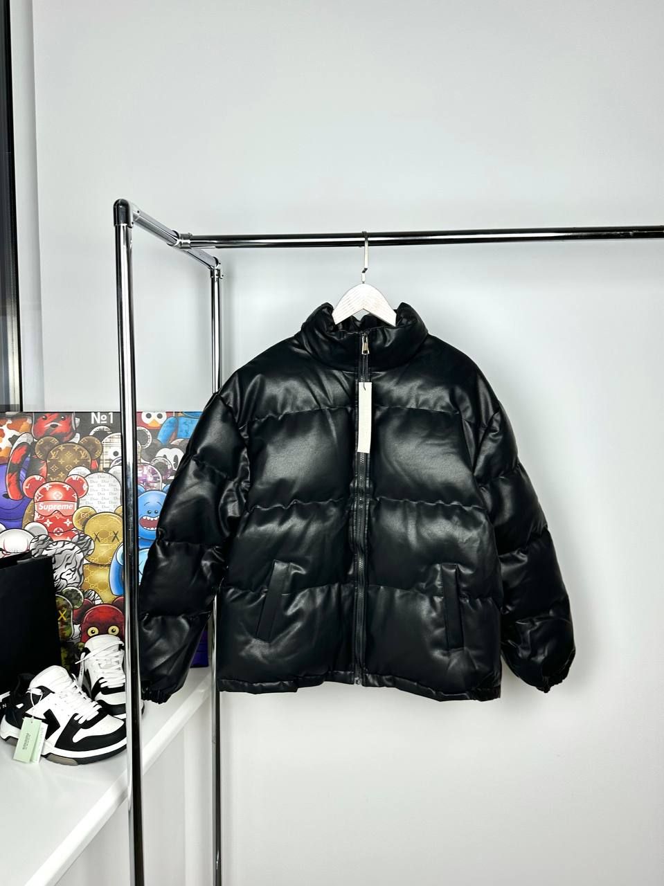 Black jacket with leather effect, S