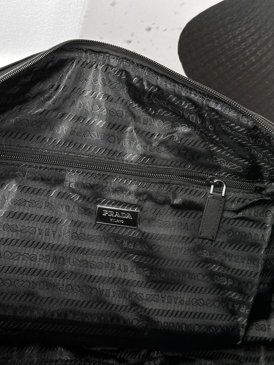 Black nylon and saffiano leather satchel, In stock