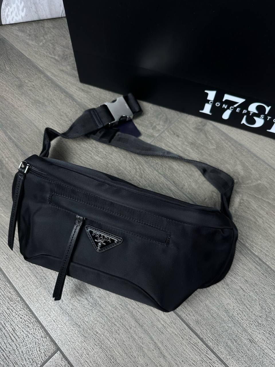 Black nylon belt bag, In stock