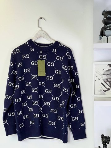 Blue sweater with white GG logos, XL