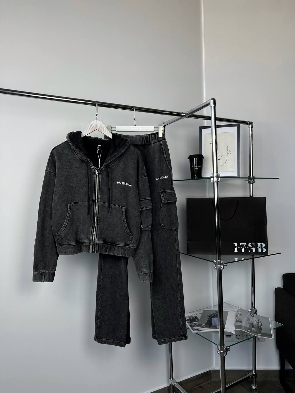 Balenciaga Suit with Cropped Hoodie in Graphite, S