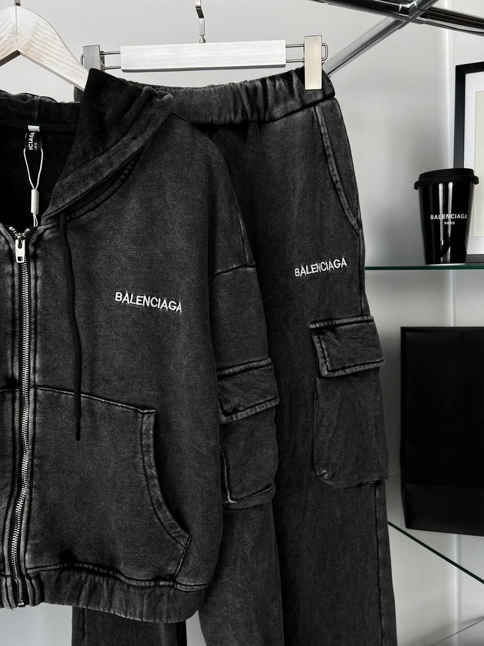 Balenciaga Suit with Cropped Hoodie in Graphite, L