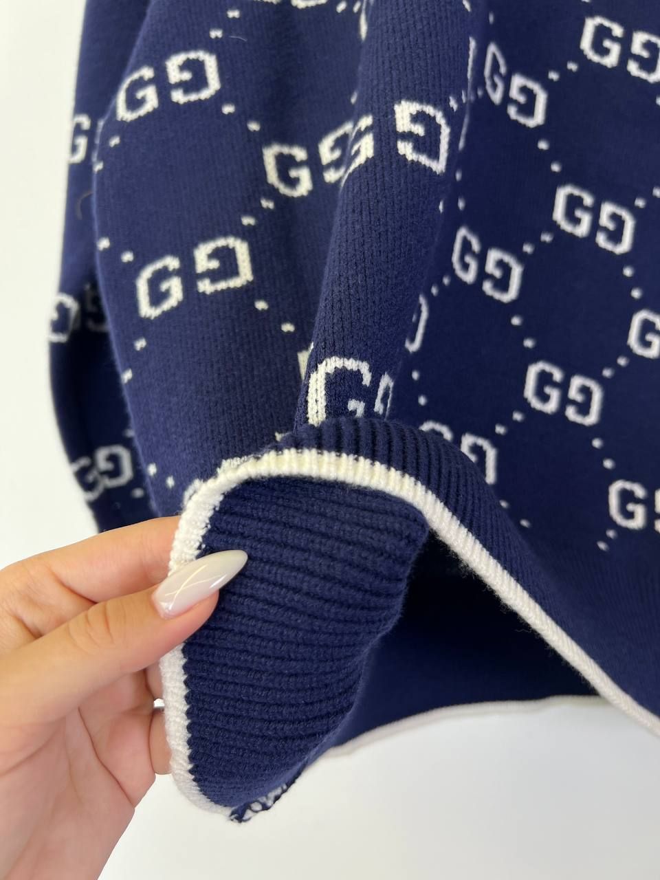 Blue sweater with white GG logos, S