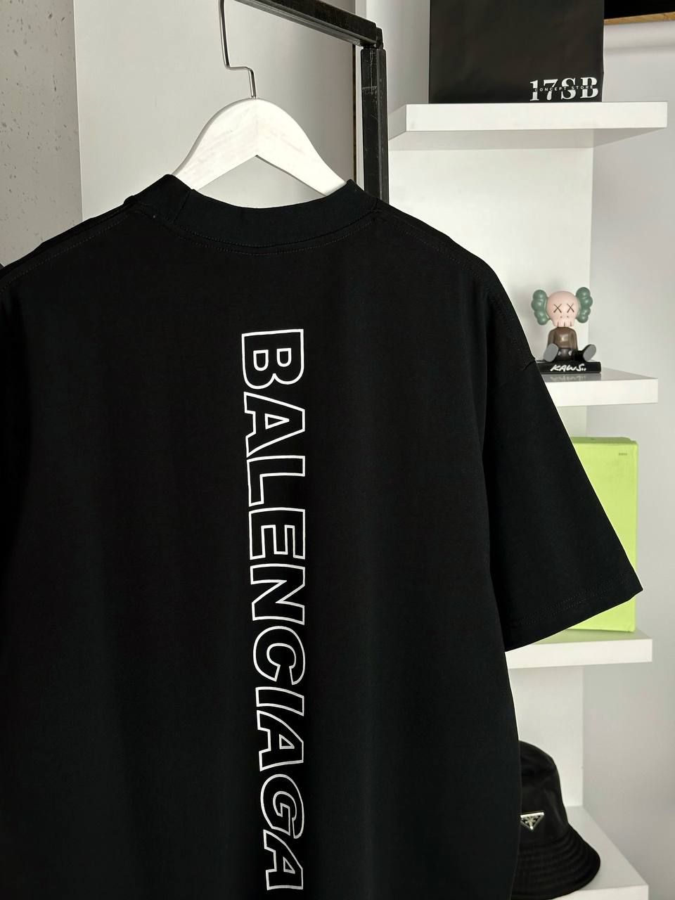 Black T-shirt with vertical inscription on the back, L