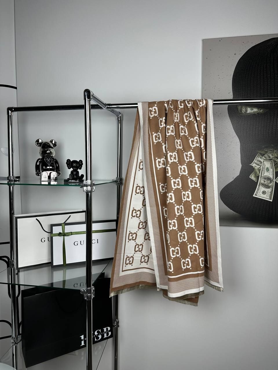 Beige scarf with brown logos, Out of stock